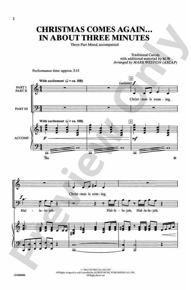 Christmas Comes Again ... In About Three Minutes – 3-Part Mixed Choral Octavo (Digital Download)