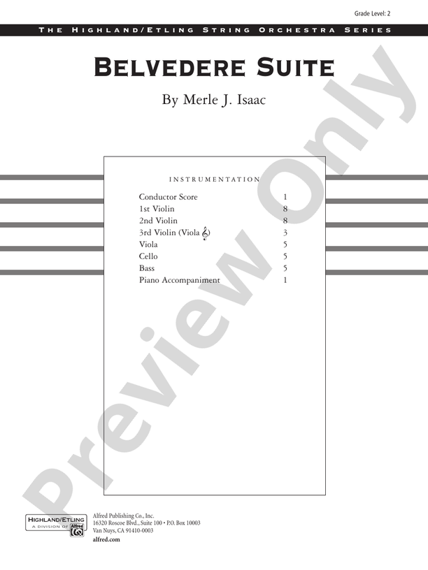 Belvedere Suite – String Orchestra Conductor Score & Parts (Digital Download)