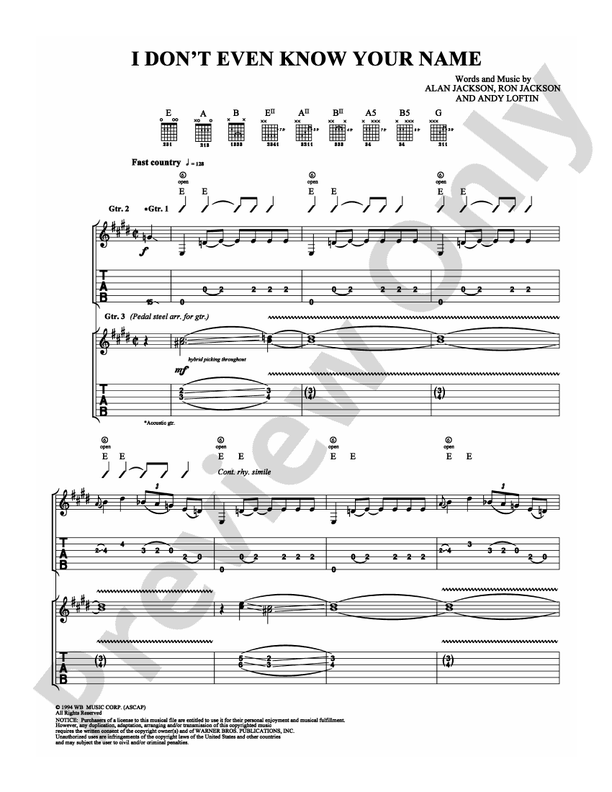 I Don't Even Know Your Name - Guitar TAB (Digital Download)