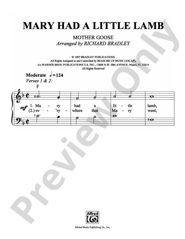 Mary Had a Little Lamb - Arr. Richard Bradley - Easy Piano (Digital Download)