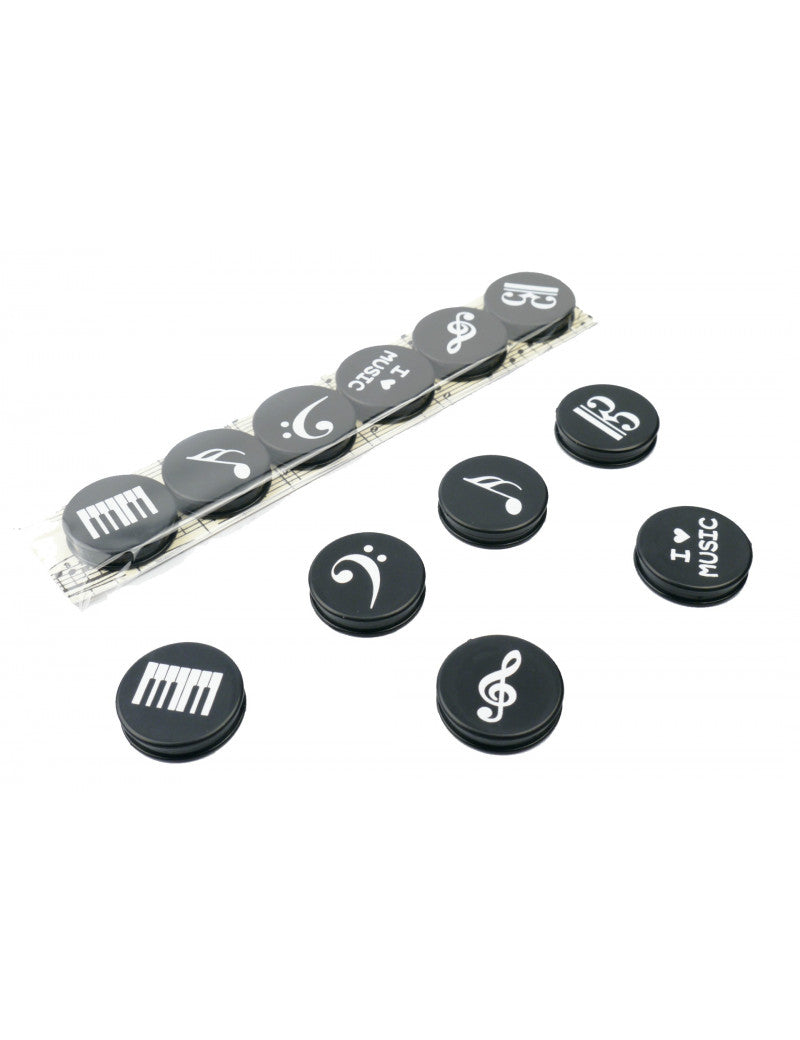 Music Magnets Six Piece Set Black with White Writing