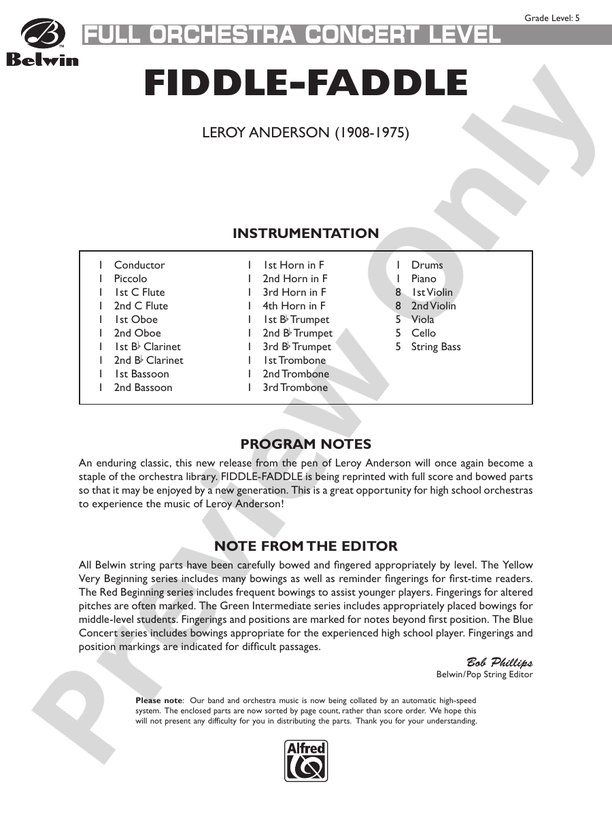 Fiddle-Faddle (Grade 5) – Full Orchestra Conductor Score & Parts (Digital Download)