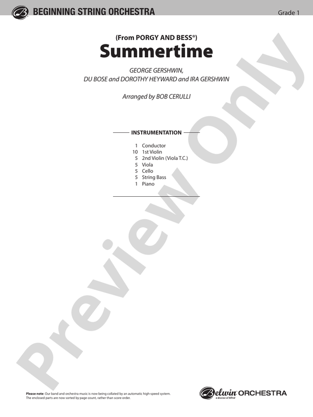 Summertime – String Orchestra Conductor Score & Parts (Digital Download)