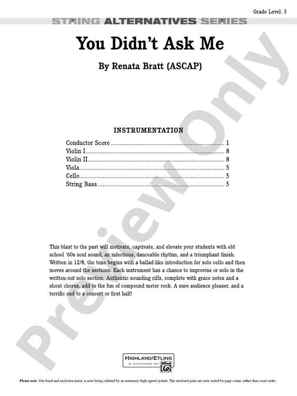 You Didn't Ask Me – String Orchestra Conductor Score & Parts (Digital Download)