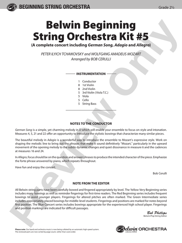 Belwin Beginning String Orchestra Kit #5 – String Orchestra Conductor Score & Parts (Digital Download)