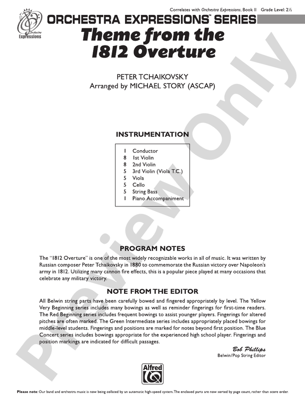 Theme from the "1812 Overture" – String Orchestra Conductor Score & Parts (Digital Download)