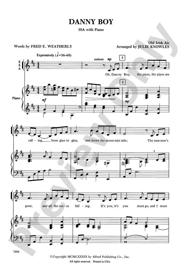 Danny Boy – SSA Choral Octavo (Digital Download)