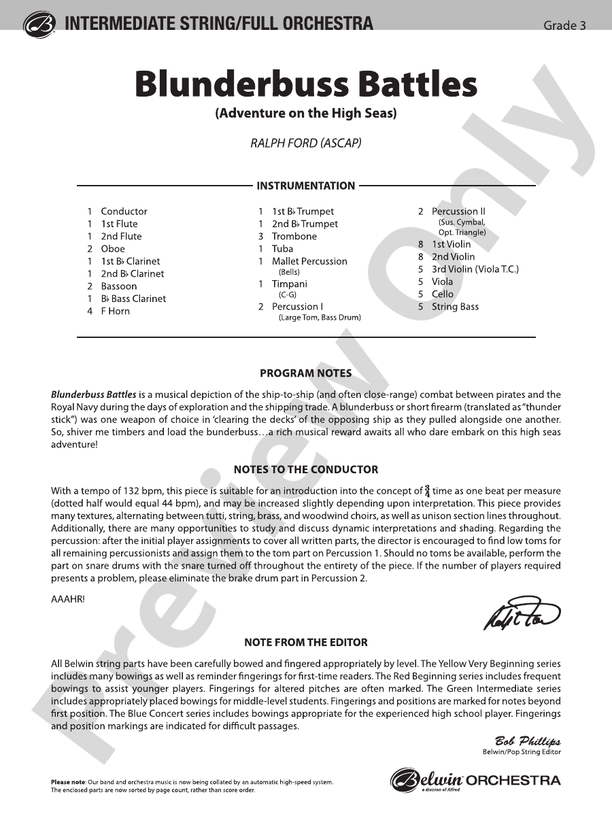 Blunderbuss Battles – Ful Orchestra Conductor Score & Parts (Digital Download)