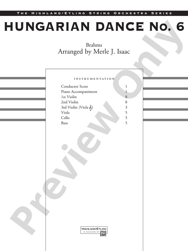 Hungarian Dance No. 6 – String Orchestra Conductor Score & Parts (Digital Download)