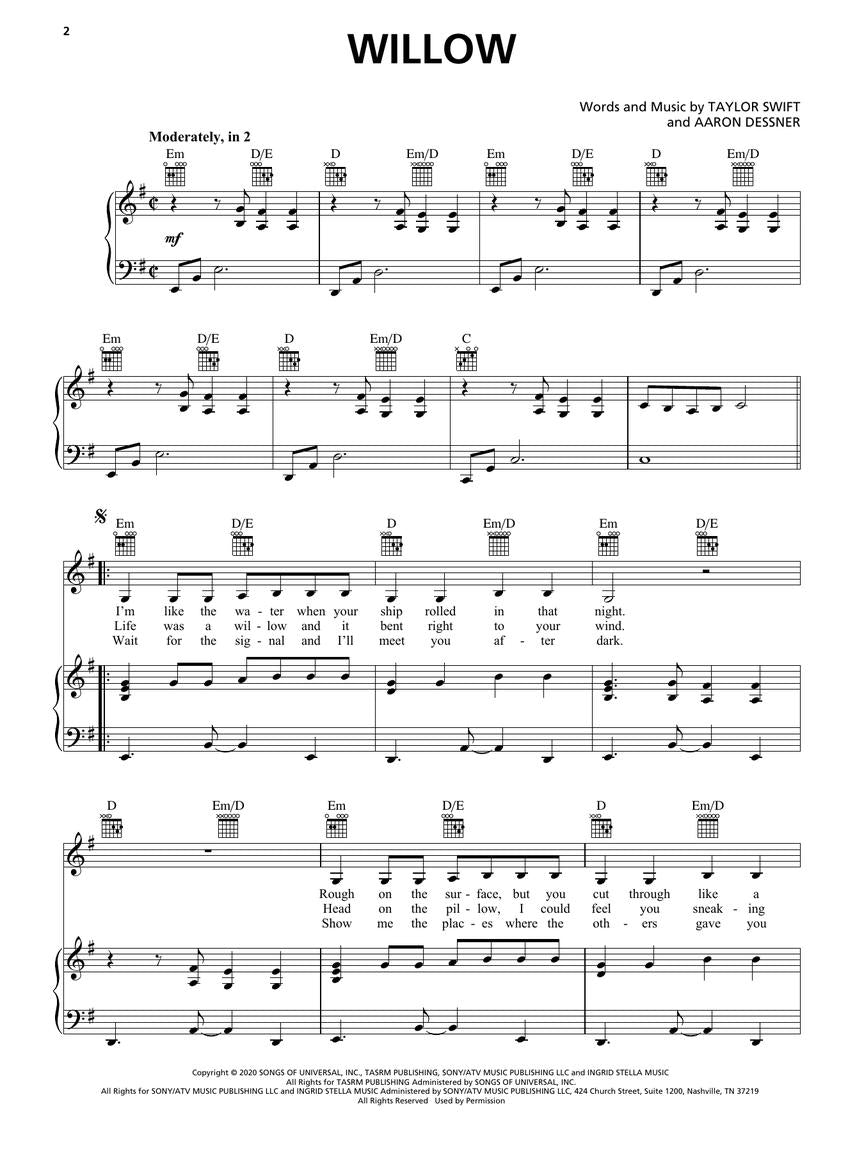 Evermore - Taylor Swift - PVG Hal Leonard