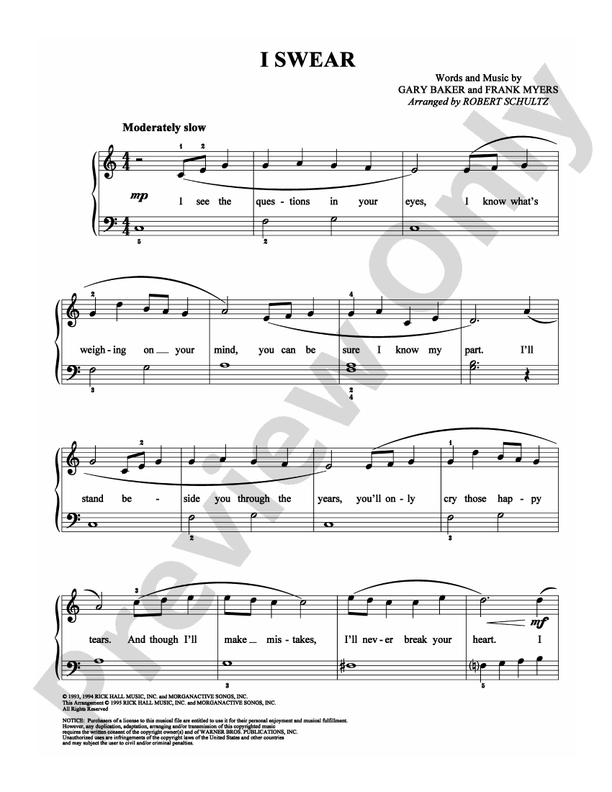 I Swear - Arr. Robert Schultz (DSM-PS-0003083) - Easy Piano (Digital Download)