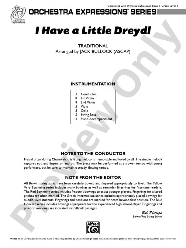 I Have a Little Dreydl – String Orchestra Conductor Score & Parts (Digital Download)