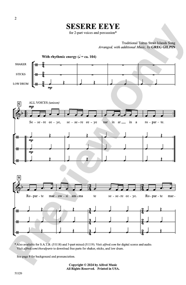 Sesere Eeye - 2 Part Treble, A Cappella Choral Octavo (Digital Download)