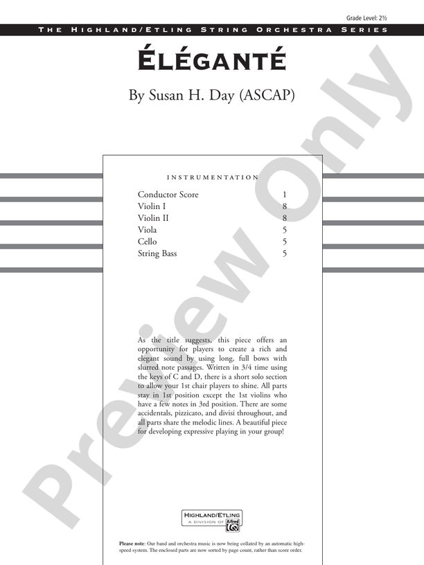 Éléganté – String Orchestra Conductor Score & Parts (Digital Download)