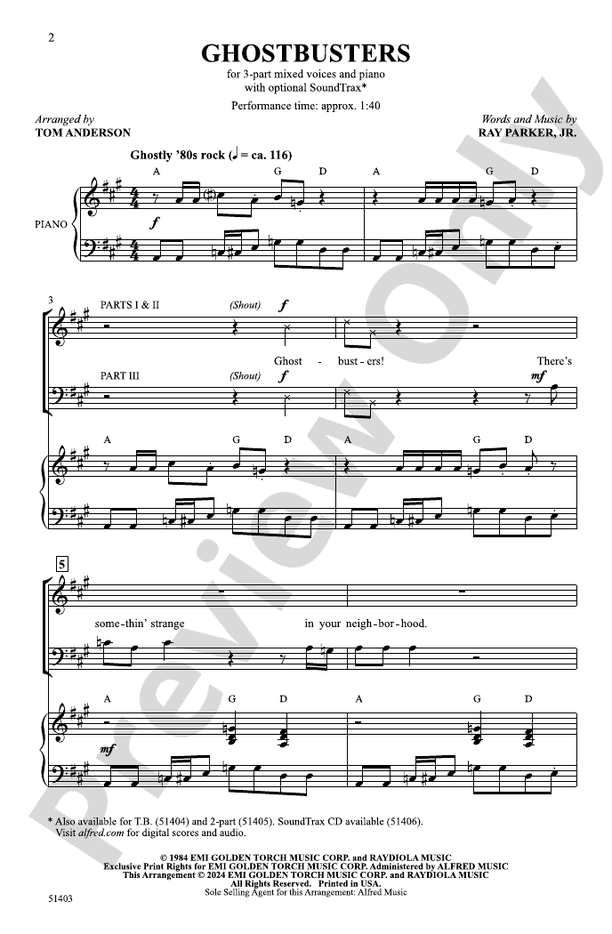 Ghostbusters - 3 Part Mixed Choral Octavo (Digital Download)