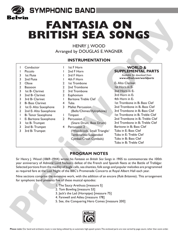 Fantasia on British Sea Songs - Concert Band Conductor Score & Parts (Digital Download)