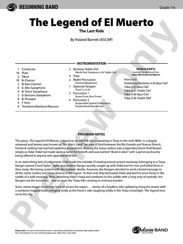 The Legend of El Muerto - Concert Band Conductor Score & Parts (Digital Download)