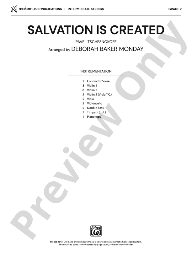 Salvation is Created – String Orchestra Conductor Score & Parts (Digital Download)