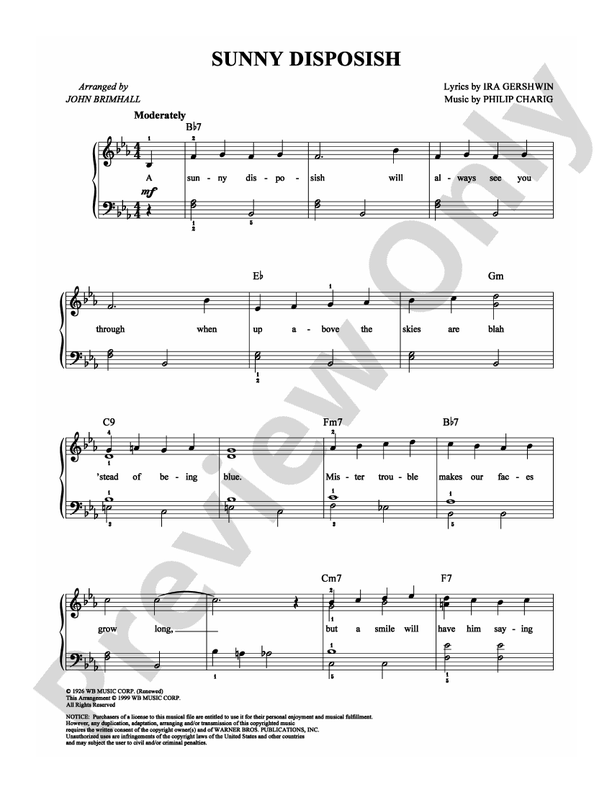 Sunny Disposish - Arr. John Brimhall - Easy Piano (Digital Download)