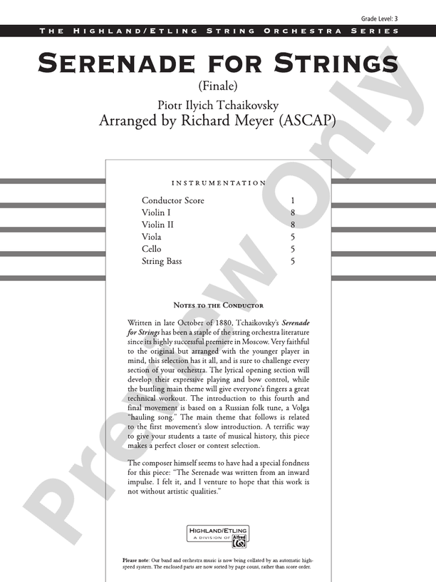 Serenade for Strings (Grade 3) – String Orchestra Conductor Score & Parts (Digital Download)