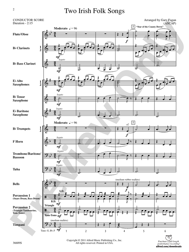 Two Irish Folk Songs - Concert Band Conductor Score & Parts (Digital Download)