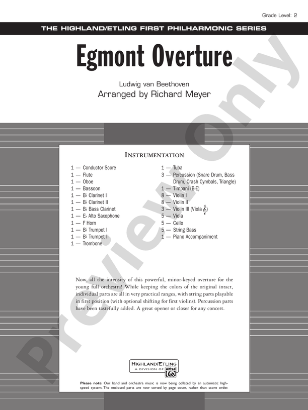 Egmont Overture – Full Orchestra Conductor Score & Parts (Digital Download)