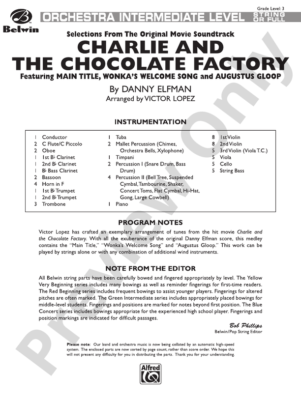 Charlie and the Chocolate Factory, Selections from – Full Orchestra Conductor Score & Parts (Digital Download)