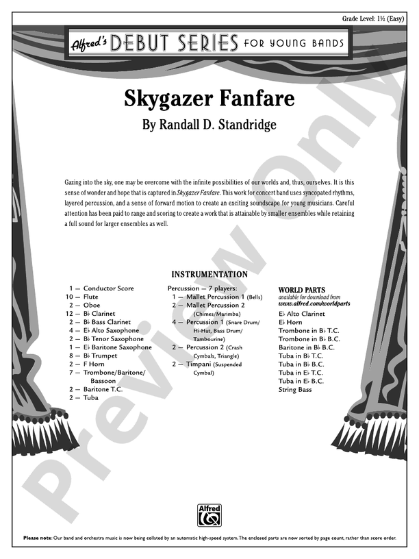 Skygazer Fanfare - Concert Band Conductor Score & Parts (Digital Download)