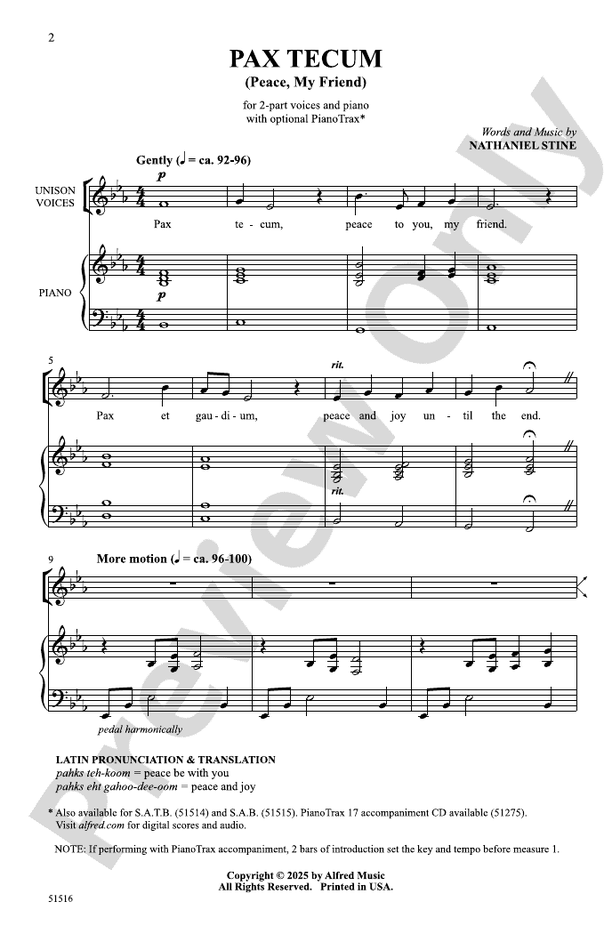 Pax Tecum - 2 Part Treble Choral Octavo (Digital Download)