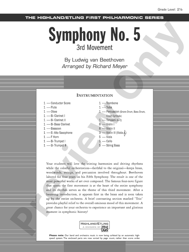 Symphony No. 5, 3rd Movement – Full Orchestra Conductor Score & Parts (Digital Download)