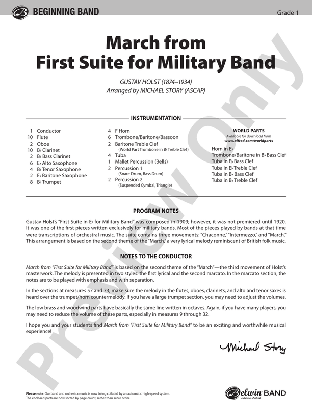 March from First Suite for Military Band - Concert Band Conductor Score & Parts (Digital Download)
