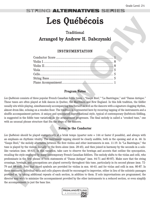 Les Québécois – String Orchestra Conductor Score & Parts (Digital Download)