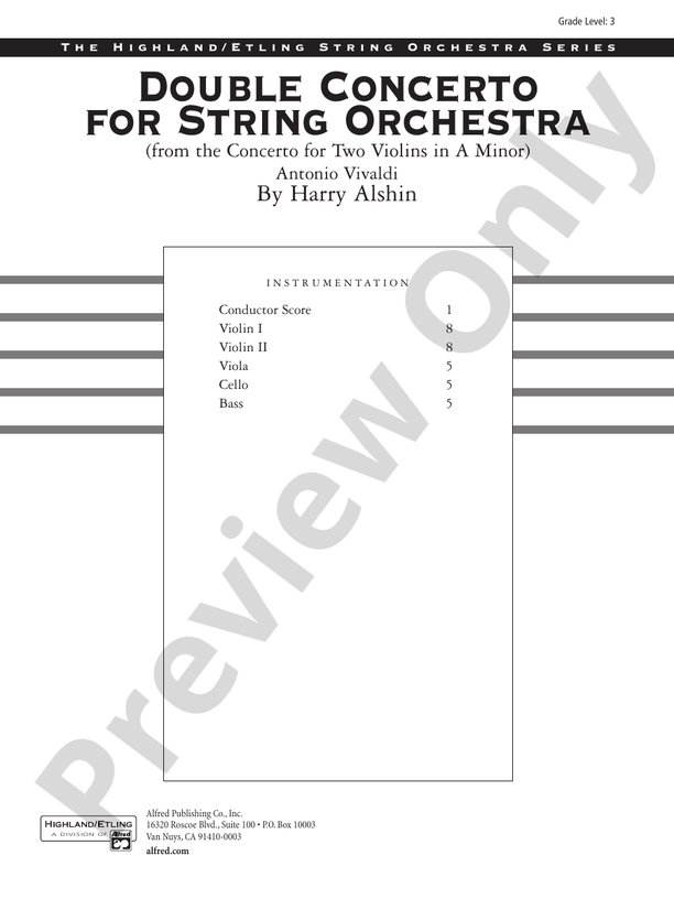 Double Concerto for String Orchestra from Concerto for Two Violins in A Minor – String Orchestra Conductor Score & Parts (Digital Download)