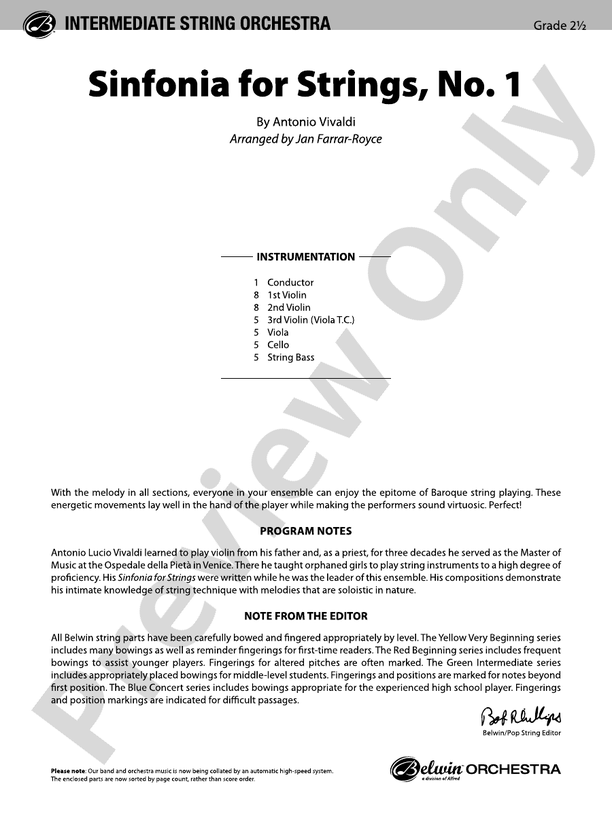 Sinfonia for Strings, No. 1 - String Orchestra Conductor Score & Parts (Digital Download)