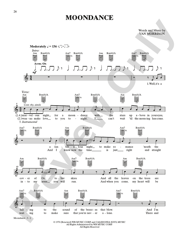 Moondance - Interm./Easy Guitar TAB (Digital Download)