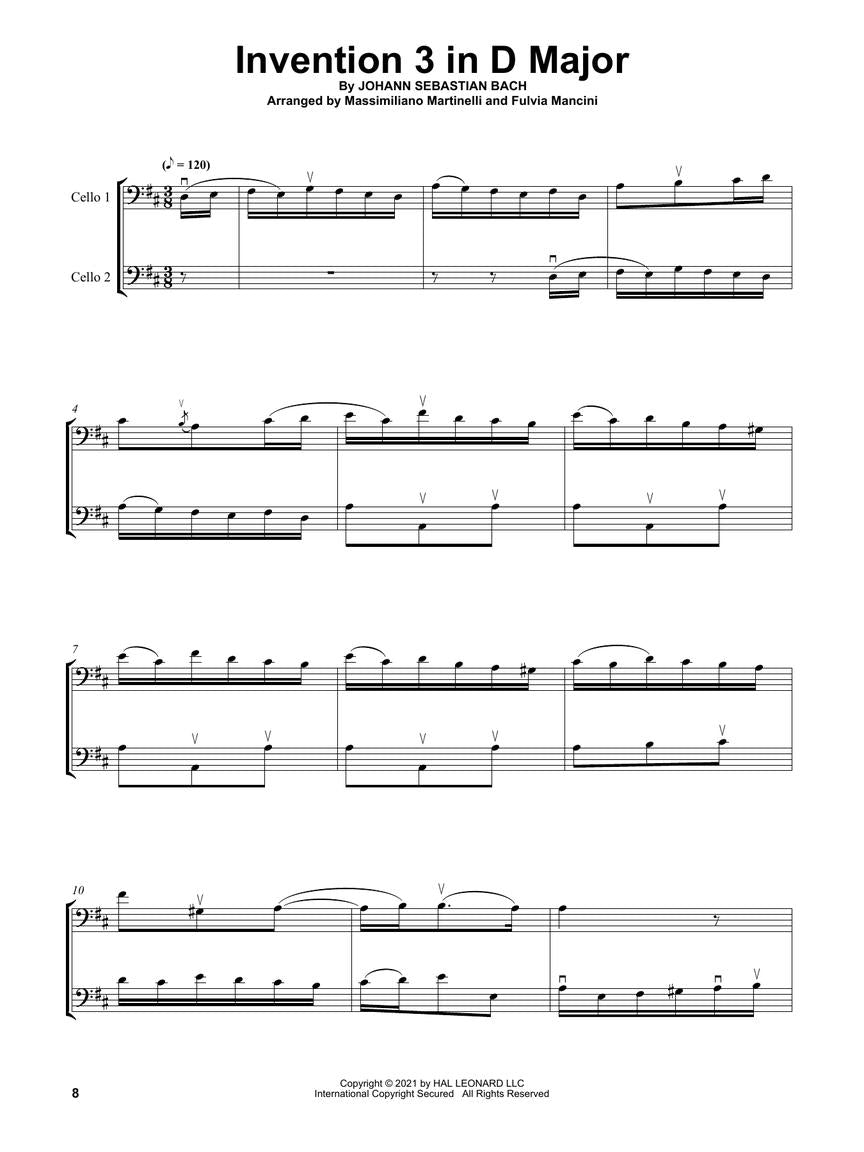 Two Part Inventions by J.S. Bach for Cello Duet - Hal Leonard
