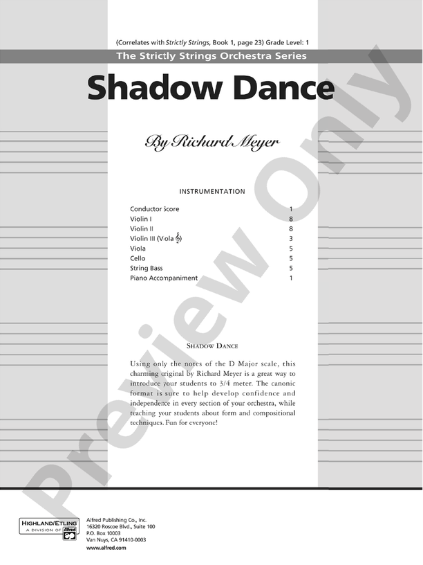 Shadow Dance – String Orchestra Conductor Score & Parts (Digital Download)