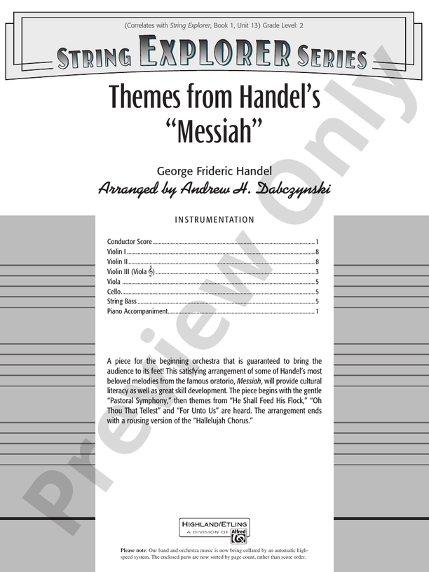 Themes from Handel's Messiah – String Orchestra Conductor Score & Parts (Digital Download)