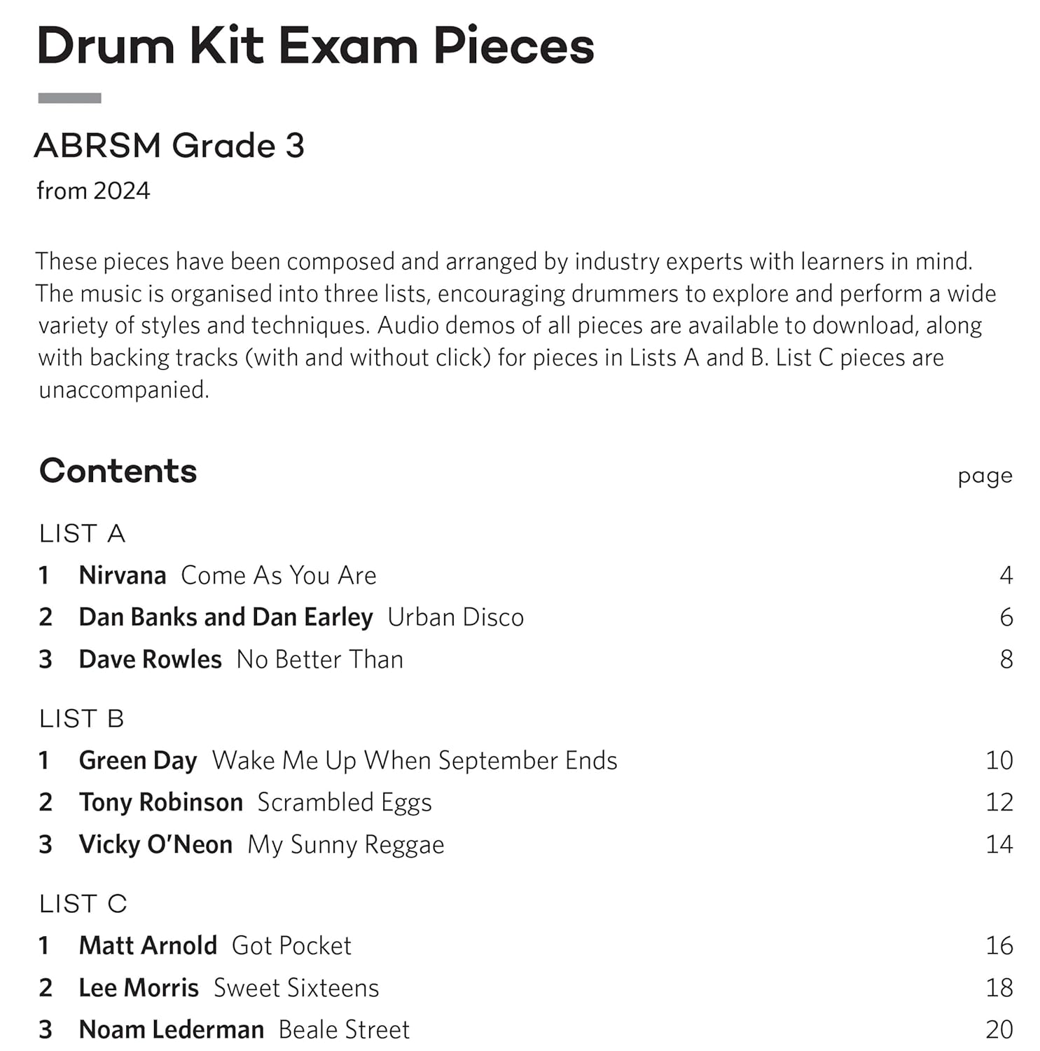 ABRSM Drum Kit Exam Pieces from 2024 Grade 3