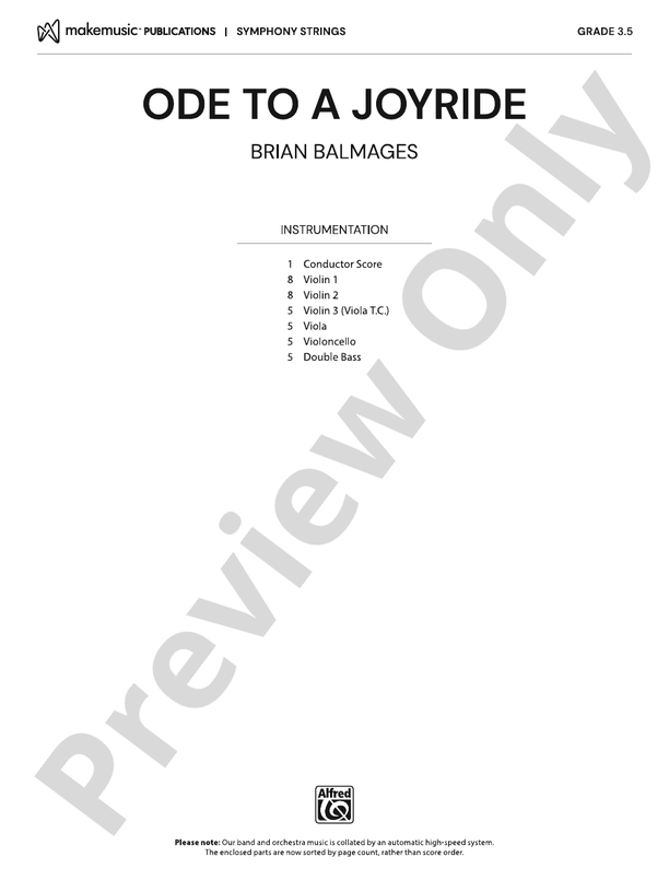 Ode to a Joyride – String Orchestra Conductor Score & Parts (Digital Download)