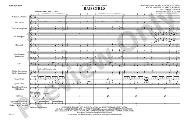 Bad Girls – Marching Band Conductor Score & Parts (Digital Download)