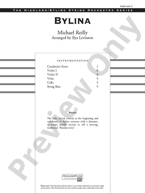 Bylina – String Orchestra Conductor Score & Parts (Digital Download)