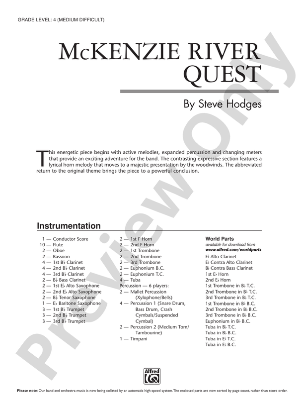 McKenzie River Quest - Concert Band Conductor Score & Parts (Digital Download)