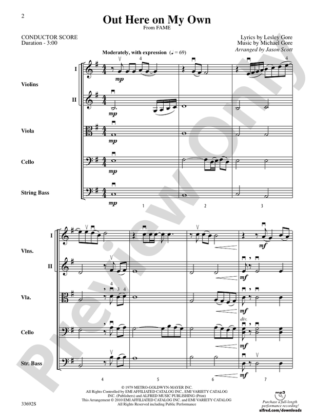 Out Here on My Own (from the motion picture Fame) - String Orchestra Conductor Score & Parts (Digital Download)