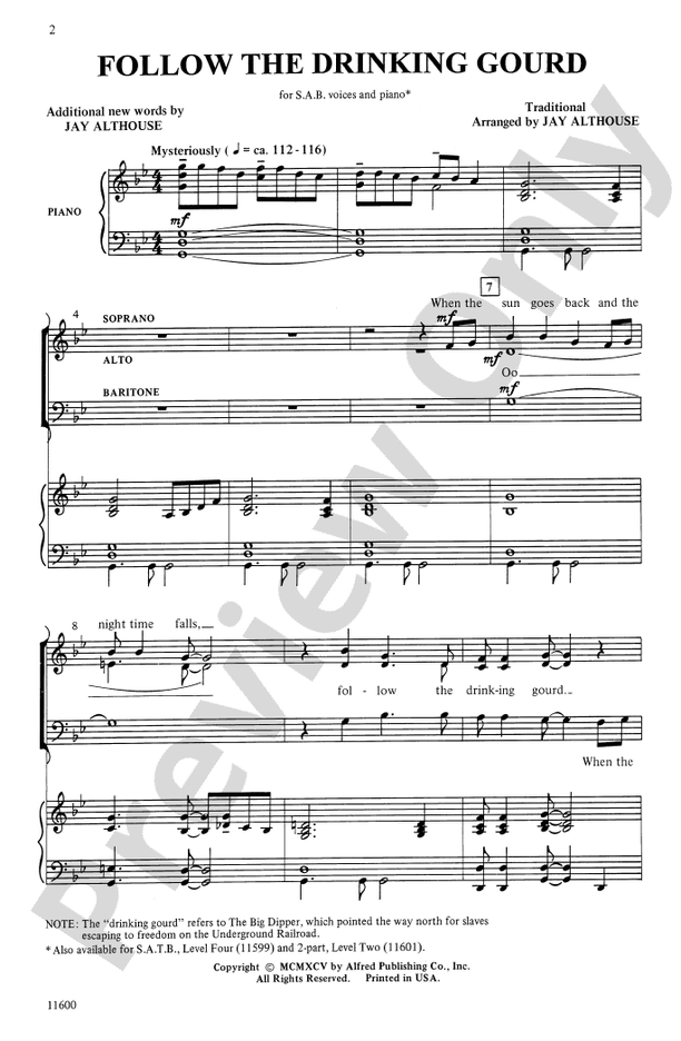 Follow the Drinking Gourd - Arr. Jay Althouse – SAB Choral Octavo (Digital Download)