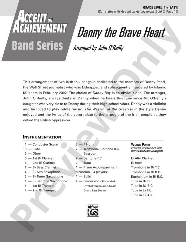 Danny the Brave Heart - Concert Band Conductor Score & Parts (Digital Download)