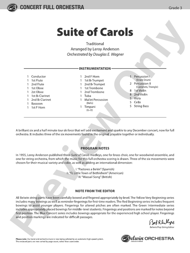 Suite of Carols – Full Orchestra Conductor Score & Parts (Digital Download)