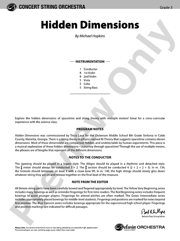 Hidden Dimensions - String Orchestra Conductor Score & Parts (Digital Download)
