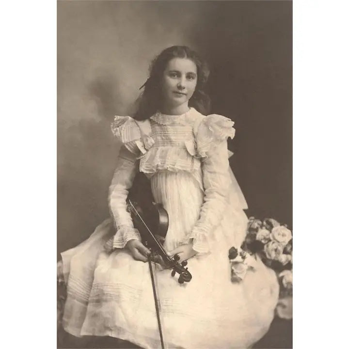 Greeting Card Girl with Violin in White Dress