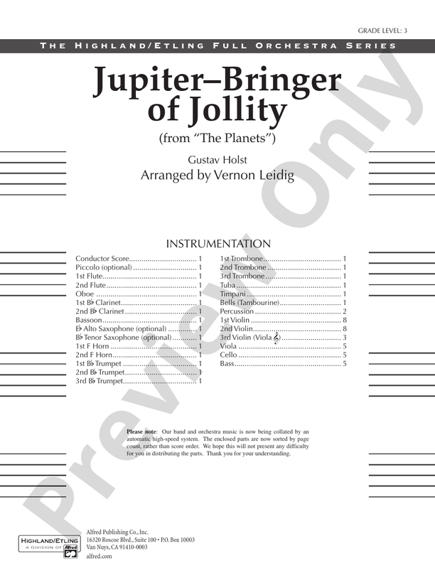 Jupiter (Bringer of Jollity) – Full Orchestra Conductor Score & Parts (Digital Download)